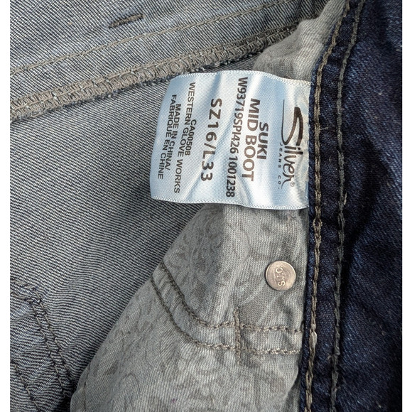 Silver Suki Mid Rise Boot Jeans Womens 16 Western 33" Length Embroidered Western - Picture 11 of 11